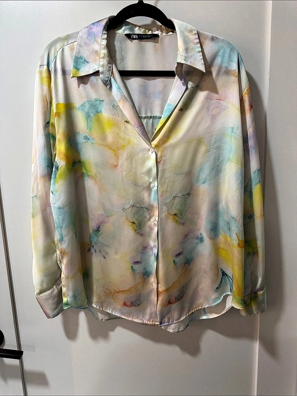Zara Water Color Button Down Blouse Multicolor Size Large